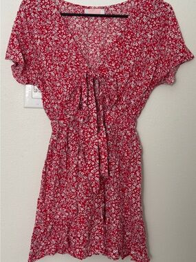 Women's Red Floral Tie-Front Mini Dress